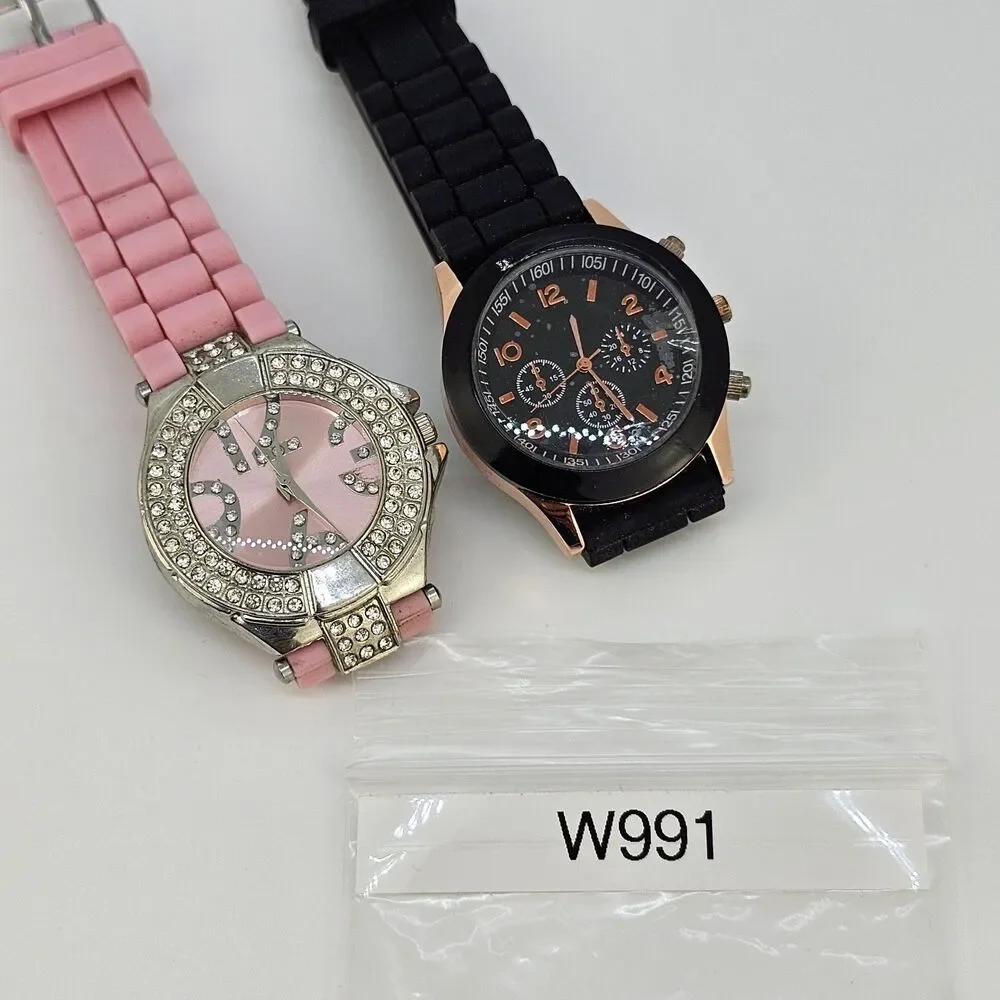 2X Women's Watch 38MM Pink Black Dial Pink Black Plastic Bands New Battery‎